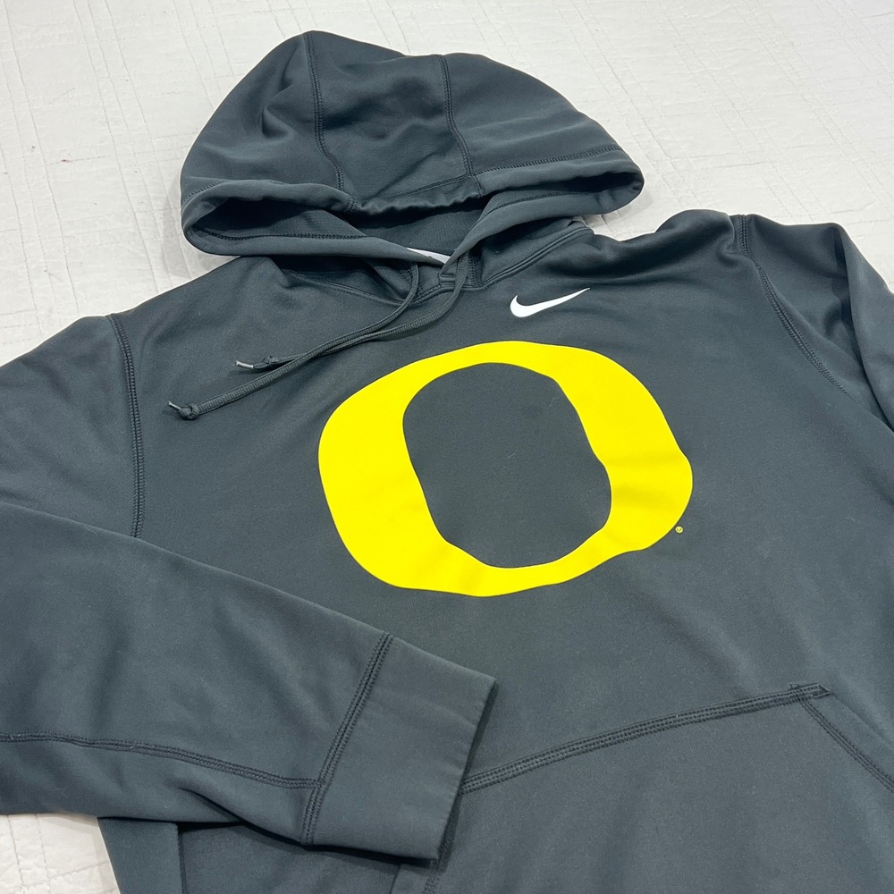 Nike Oregon Ducks Therma-FIT Hoodie Mens Charcoal Grey Yellow Pullover NCAA Med